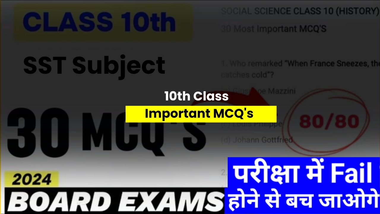 10th Class SST Subject Important MCQ's