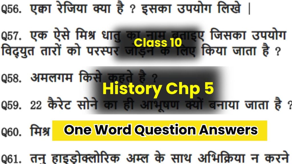 Class 10 History chapter 5 One Word Question Answers