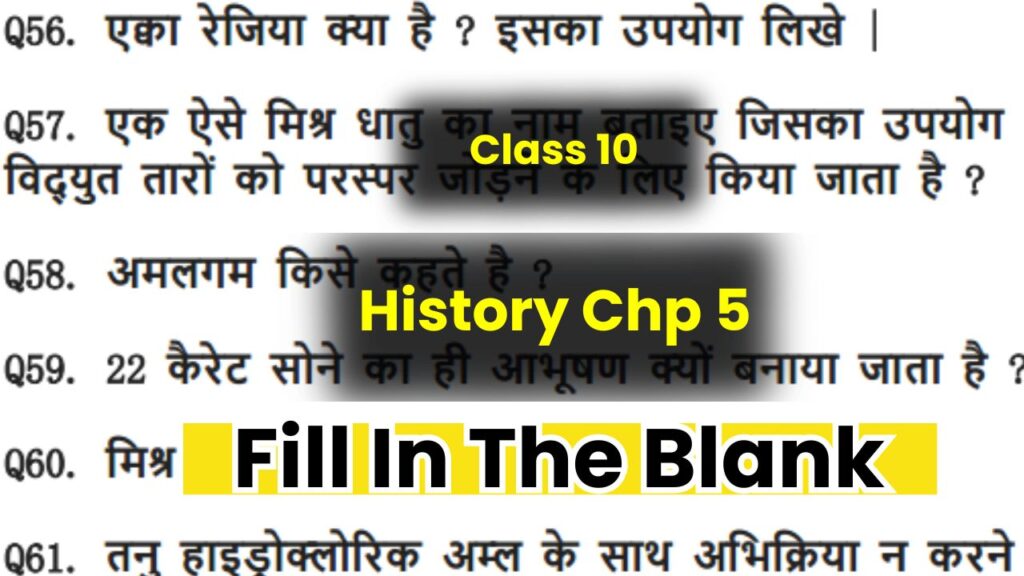 Class 10 History chapter 5 Fill In The Blank