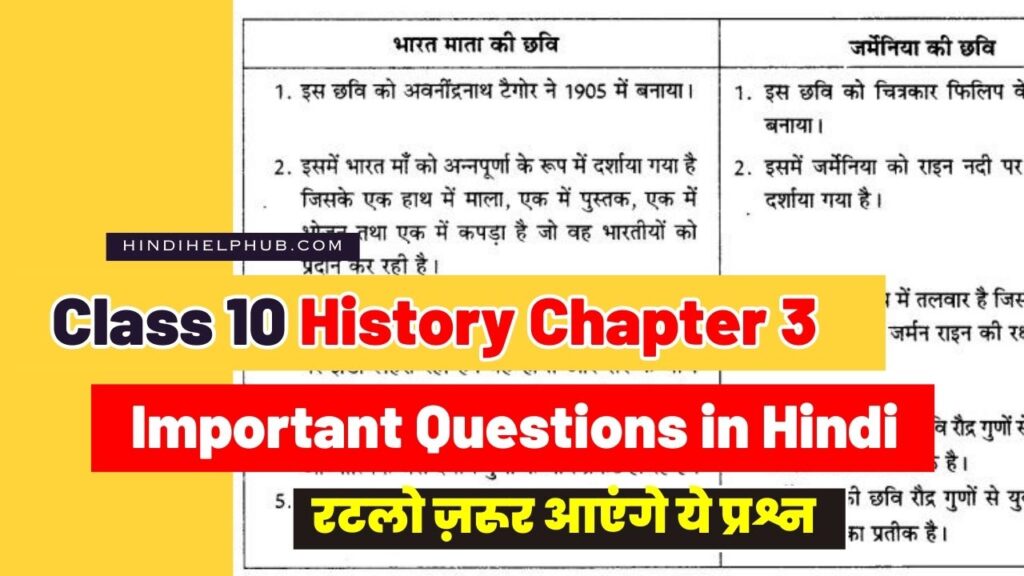 Class 10 Social Science Chapter 3 History Important Question in Hindi